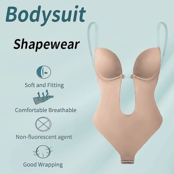 Ryggløs Shapewear for kvinner med dyp V-hals Bodysuit Invisible Shaper - White L