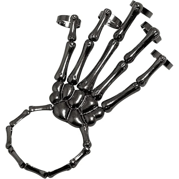 Skelet Punk Håndknogle Armbånd med Ring Kranie Fingre Håndled Bånd Spøgelseshånd Kæde til Mænd og Kvinder Halloween