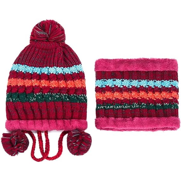 Stickad mössa halsduk set vinter varm tjock virkad bobble pom pom mössa mössa mössa utomhus skidåkning snowboard cykel bobble fåll hattar med fleecefoder