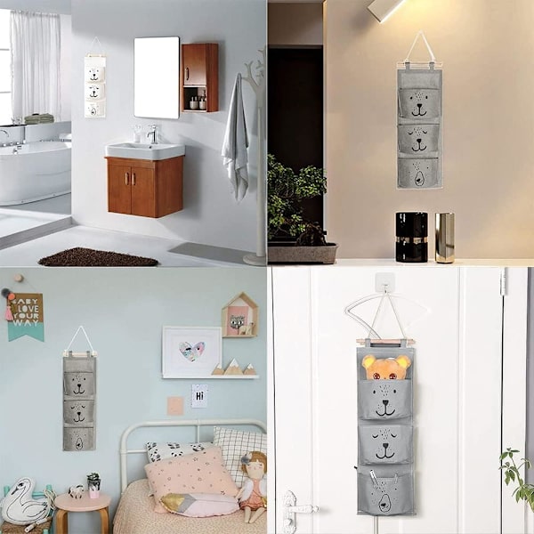 2 väggmonterade väskor, hängande arrangör, vattentät canvasväska, hängande förvaringsväska, hängande väska, förvaringsväska med 3 fickor-B