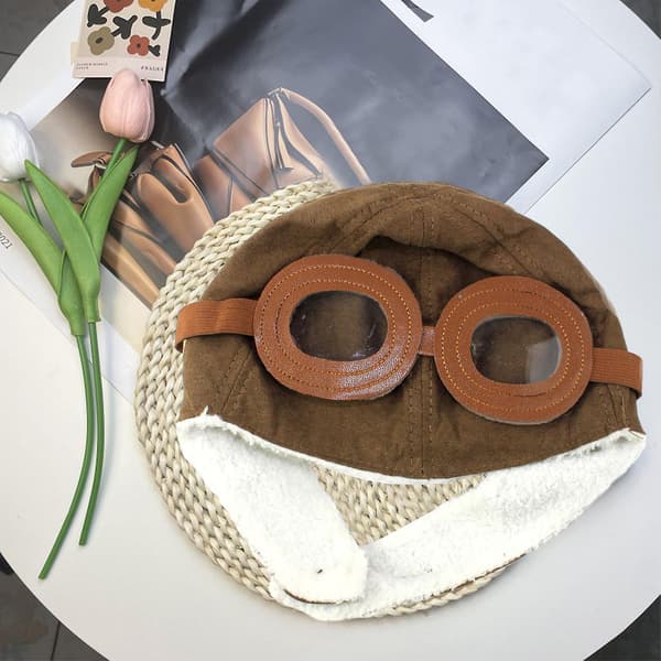 Mysig pilotmössa för barn Varm sammet tecknad design Mjuk bomull Klassisk mångsidig pilotmössa Coffee