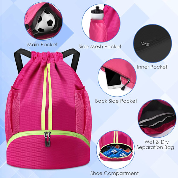 1PCS Kun pakke Unisex Snøring Ryggsekk, Vanntett Gym Bag, Stor Oxford PE Bag, Studenter Skole Bag Rose Red