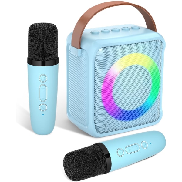 Karaokelegetøj til børn og voksne med 1 mikrofon, bærbar karaokemaskine med LED-lys og stemmeskiftende effekter, gaver til alderen 3-18 Børn Drenge Blue 2 Mic