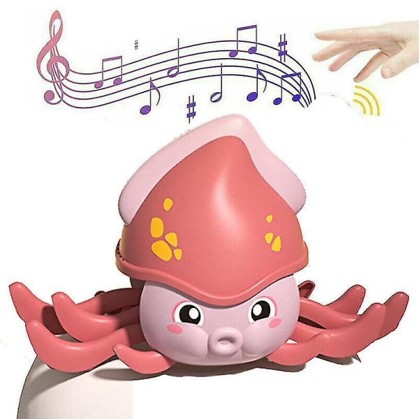 Elektrisk kravlelegetøj + musik-led lys usb genopladeligt - Pink Octopus