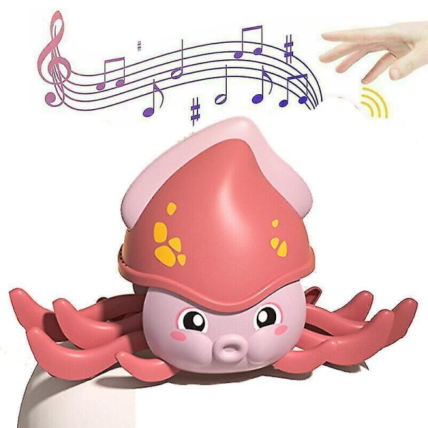 Elektrisk krypande leksak + musik LED-ljus USB-laddningsbar - Pink Octopus