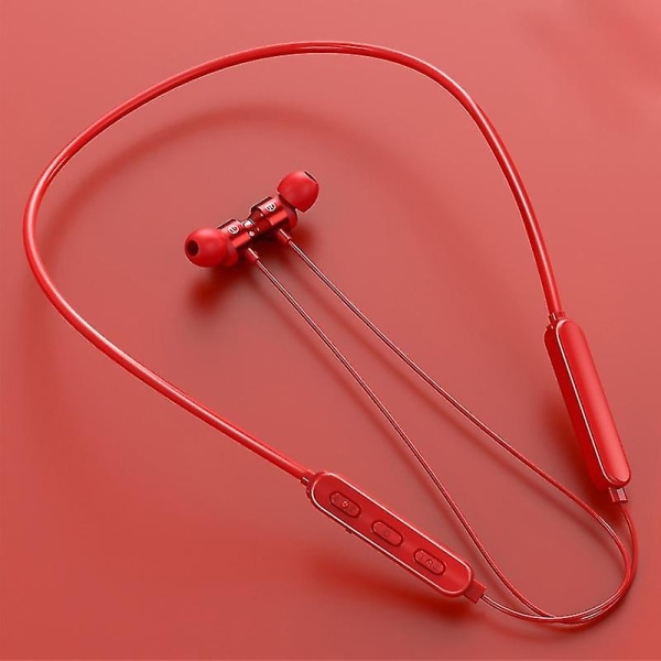 Magneettisella johdolla ohjattava kaulaan kiinnitettävä Bluetooth kuuloke Red