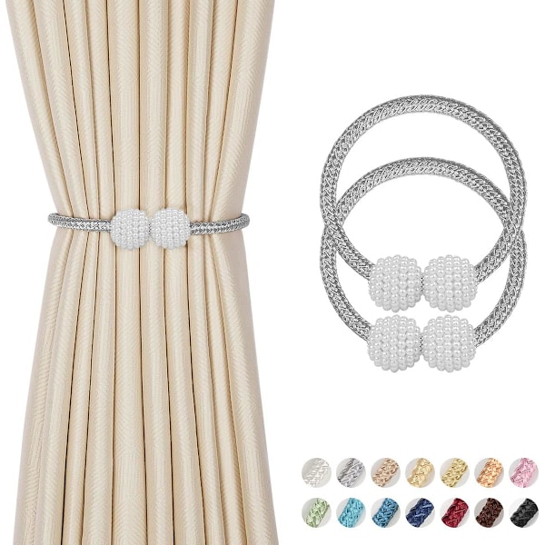 2 stk magnetiske gardinholdere - 19\" lange perlekulegardinmagnetiske, europeiske gardinklips tauholdere vindu Grey