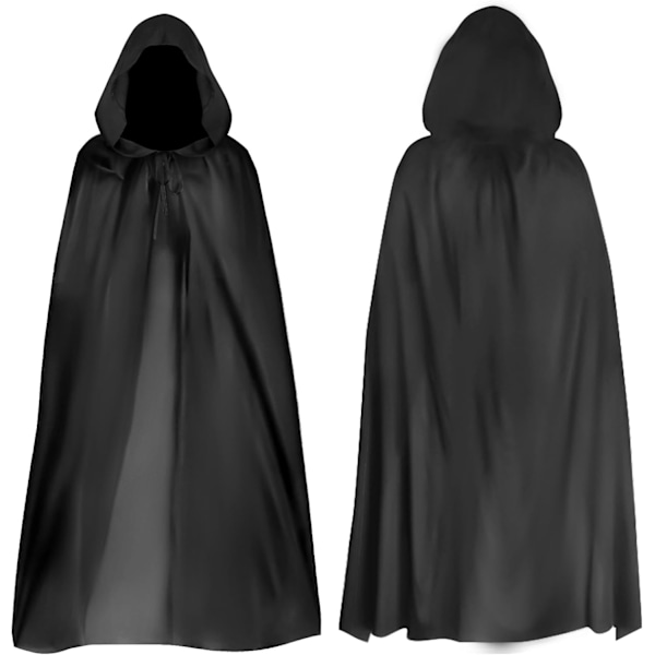 Halloween musta huppuinen viitta Reaperin viitta Musta paholaisen viitta Cosplay-pukujuhlat Halloween-naamiaiset Aikuisten lasten hieno puku (m 230cm)