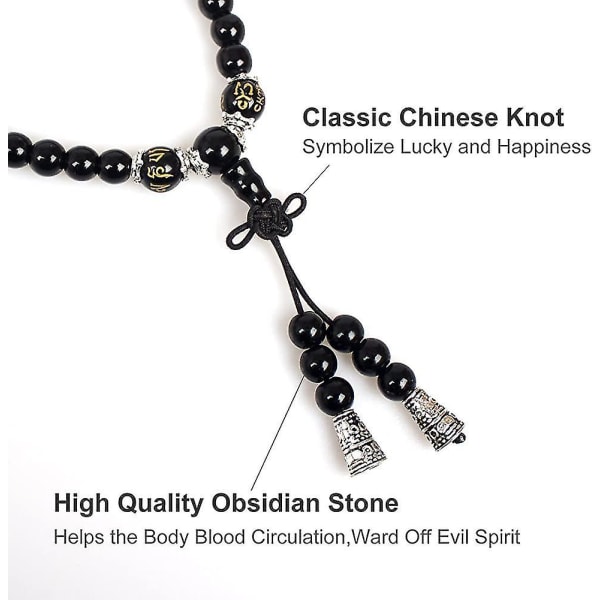 Smykker, 6 mm sort obsidian 108 buddhistisk bøn Mala perler Tigerøje ædelstensarmbånd Heilwiy gave