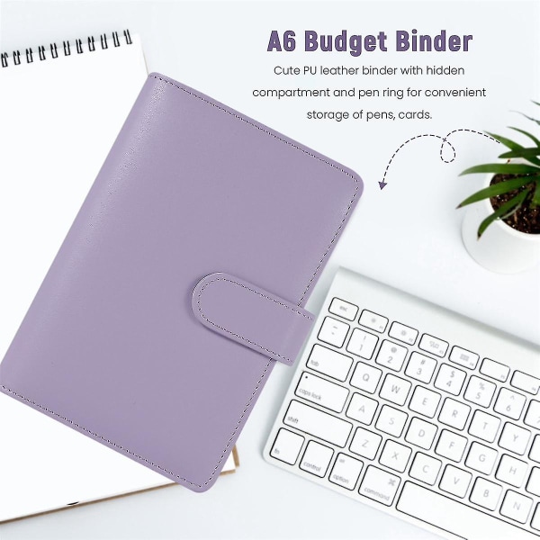 A6-budjettikansio vetoketjullisilla kirjekuorilla, Budget Planner -kirjan organizer, käteiskirjekuoret budjetointia varten, violetti