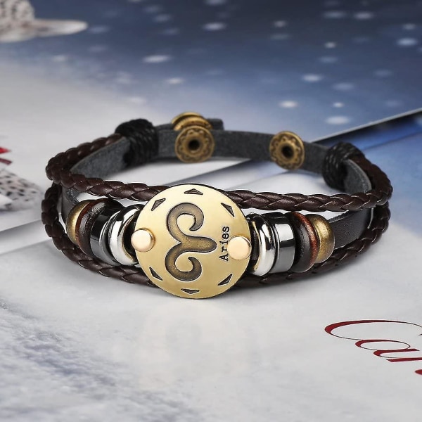 Retro Punk Herr Dam 12 Konstellation Stjärntecken Armband Flätad Läder
