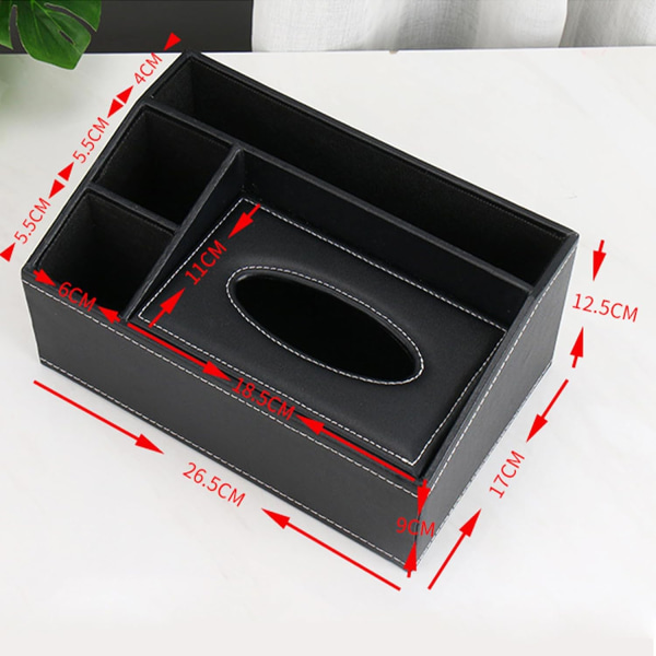 Læderhusholdningskontor rektangulær vævsboks med fjernbetjening Opbevaringsboks - til elegant og stilfuldt toiletbordplade (sort)