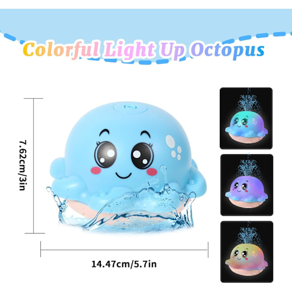 Baby Badleksaker för 1 2 3 Åriga Pojkar Flickor, LED Automatisk Spray Vatten Bläckfisk Ljus Upp Badkar Simbassäng Leksaker Gåvor för Småbarn 0-6 Månader Blue Octopus