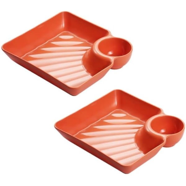 2 Pcs Serving Plates with Dipping Saucer, Japanese Sushi Plate Dumpling Plate Chips and Salsa Plate Snack Dish Serving Tray with Sauce Divider