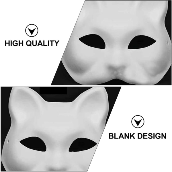 Hvidt papir tomt håndmalet masker, Anime Cosplay Maske, Japansk stil Anime Halv ansigt kat maske, DIY dyr umalet håndværk masker