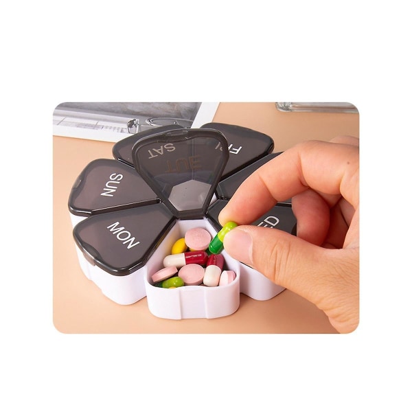 Bærbar pilleboks Medisinplanlegger Rundformet liten etui Ukentlig pillebeholder 7-sidig pillepåminnelse