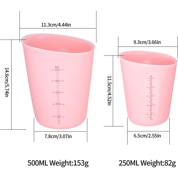 2 st Silikonmätkoppar, 250/500ml Blandningskoppar med Skala, Koppmått för Epoxihartsgjutning, Hantverk, DIY Hemgjort