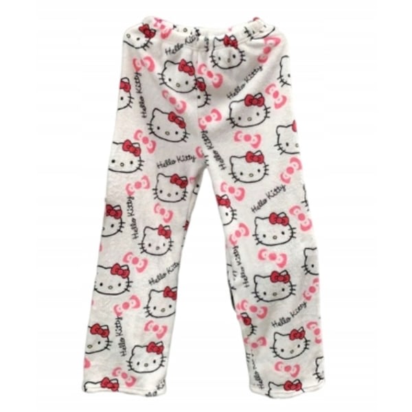 Tecknad HelloKitty Flanell Pyjamas Plysch och tjock isoleringspyjamas för kvinnor - White XXL