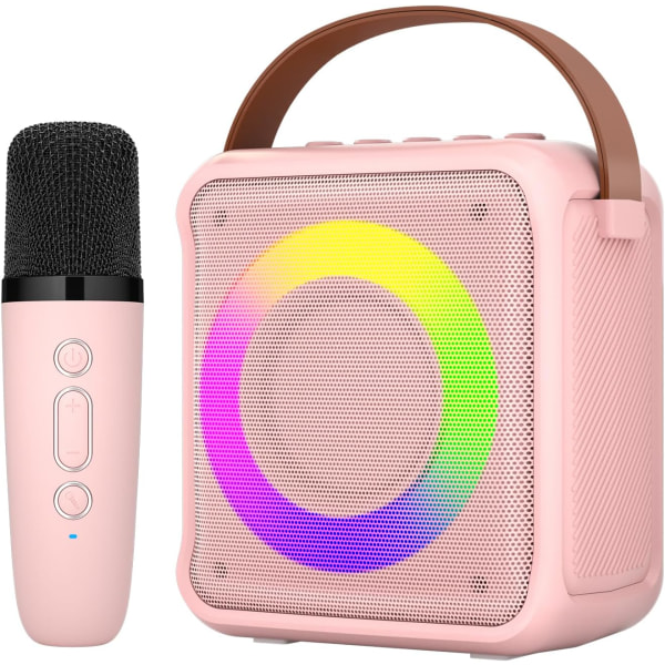 Karaokeleker for barn og voksne med 1 mikrofon, bærbar karaokemaskin med LED-lys og stemmeforandrende effekter, gaver til alderen 3-18 barn, gutter Pink 1 Mic