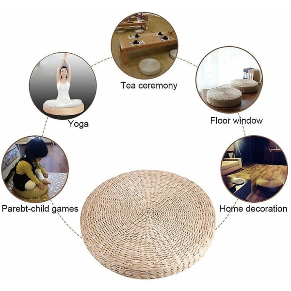 Tatami stil håndlavet sædehynde 40 cm japansk rund pude sædepude rund puf Blød gulvmåtte Strikket strå flad futon stolepude til meditation