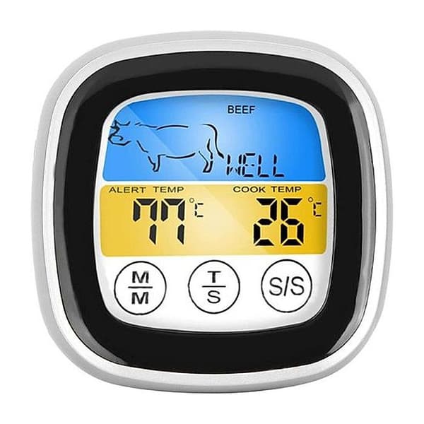 Trådløst kødtermometer, digitalt elektrisk kødtermometer med touchskærm, timer og alarmfunktion