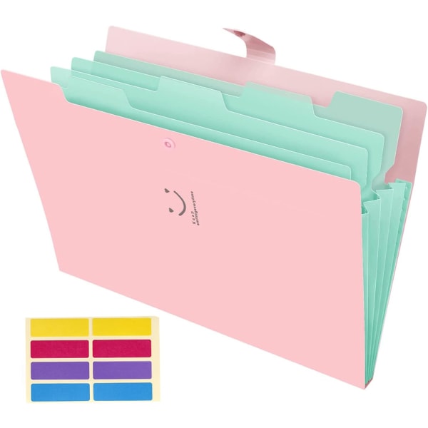 Udvidende filmappepung Dokumenter A4-mappelommer med spændelukning til kontor, mappe med 5 lommer, lyserødt omslag