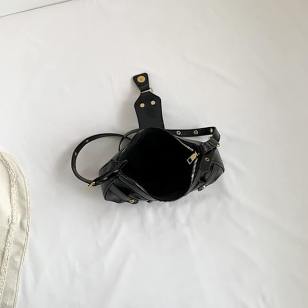 Dam axelväska Punk Style Nitar Satchel Handväskor PU Läder Halvmåne Väska Y2k Handväska Halvmåne Underarm Väska Motorcykel Axelväskor-svart