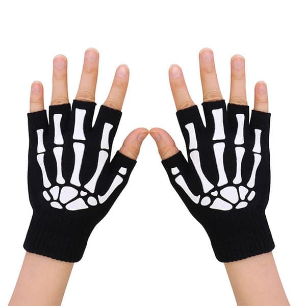Lysande skeletthandskar utan fingrar stickade vinterhandskar unisex