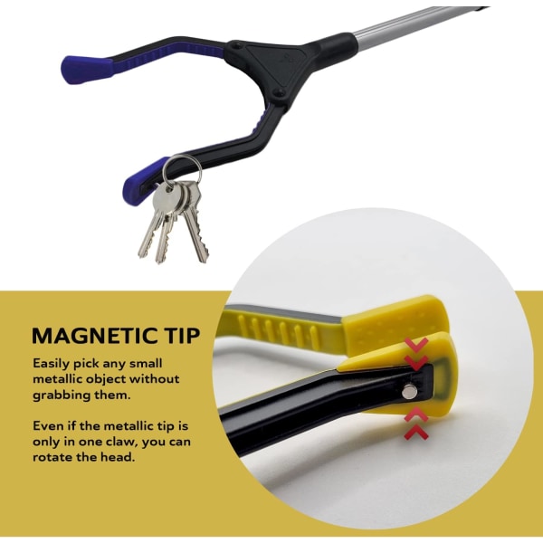 Fällbar Sophämtare Lång Arm Skräpplockare med Magnetisk Spets, Ergonomiskt Handtag med Roterande Huvud - Grabber Stick Sophämtare - Halksäker