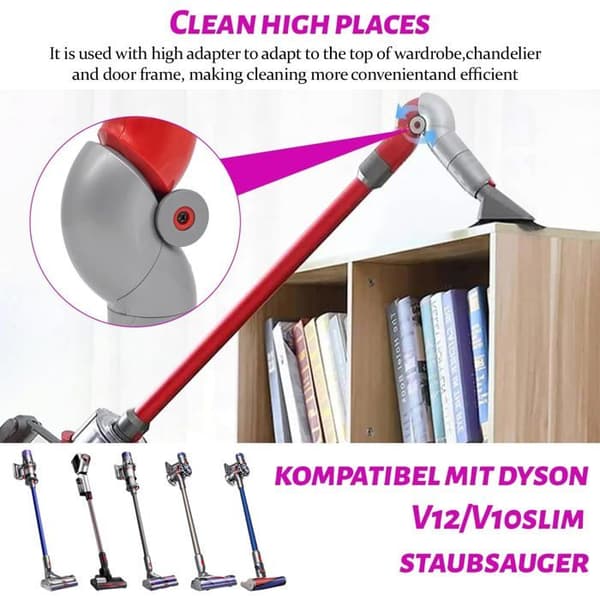 Lavskabsadapter til Dyson V12, plast, med børste, foldes i ét trin, længde 21 cm