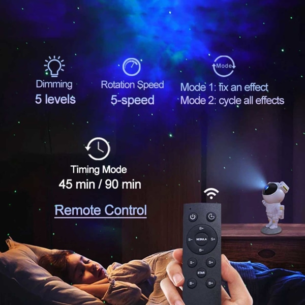 Galakselampe - Nebula Star Projektor med Fjernbetjening Hvid