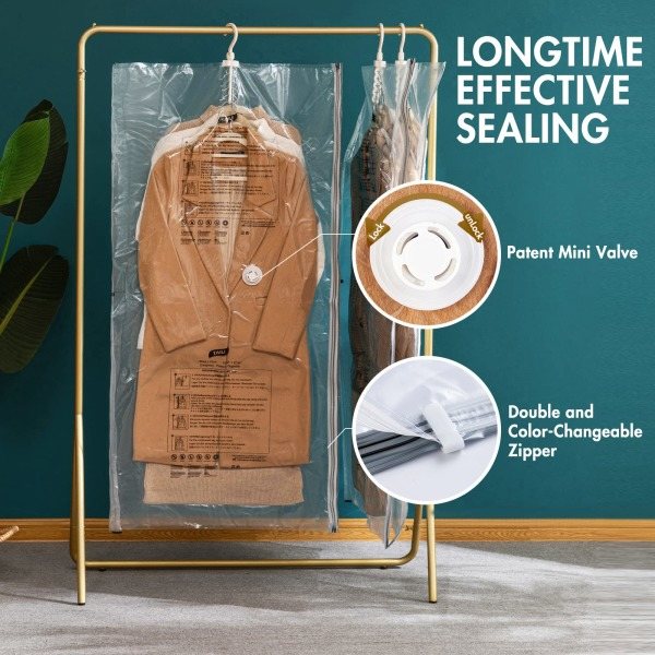 Hengende vakuum oppbevaringsposer klesposer 4 pakke lang 53x27,6 tommer vakuumforseglede oppbevaringsposer klesposer for dresser kåper eller jakker
