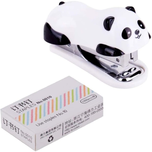 Mini Cute Panda stationär häftapparat med 1000 st häftklamrar för kontorsskola hemma eller på resor