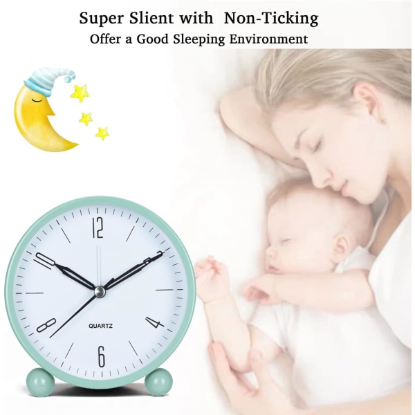 Herätyskello, Tikittämättömät analogiset herätyskellot lämpimällä yövalolla, sängyn vieressä oleva herätyskello, paristokäyttöinen hiljainen kello, yksinkertainen tyylikäs muotoilu