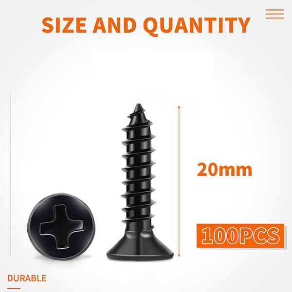 100 kpl ruostumattomasta teräksestä valmistettuja ruuveja 18-8 A2 uppokanta Ph 4 X 20 mm mustat itseporautuvat ruuvit ruostumattomasta mustasta oksidista DIY puuruuvi M4