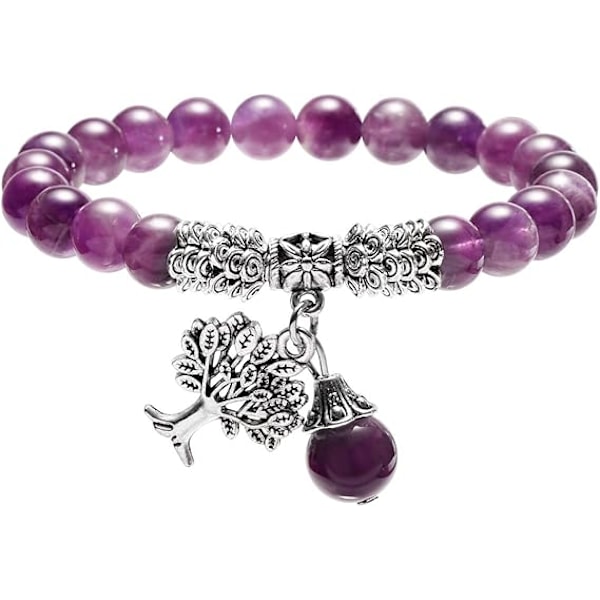 1PCS Livets Träd Stretch Armband Reiki Healing Kristall Ädelsten Pärlor Armband, Födelsedag Lycka Sten Smycken Amethyst