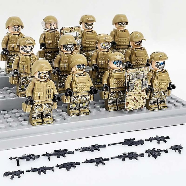 12pcs Camouflage Special Forces Figures, Mini Soldiers Military Base Toys With Weapons