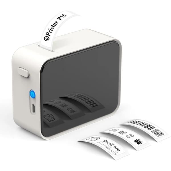 Bluetooth Etiketmaskine, P15 Mini Selvklæbende Etiketprinter, APP-forbindelse, Kompatibel med iOS og Android til Hjemmet (Beige)
