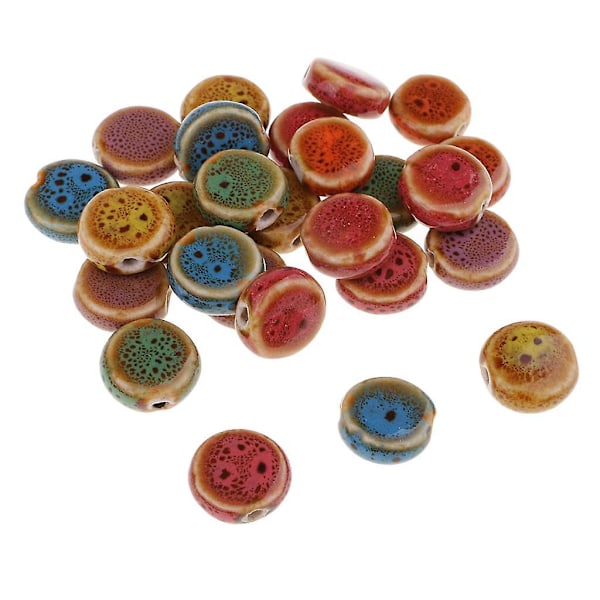 30 stk runde flate mellomleggsperler i porselen keramikkperler for smykkeproduksjon