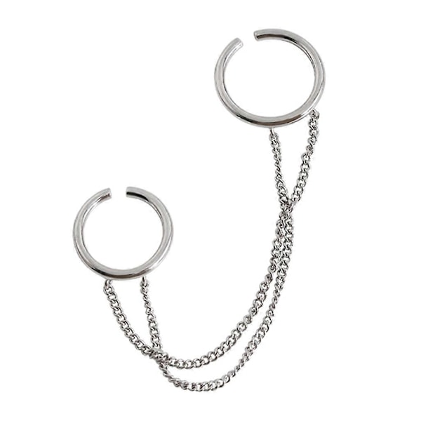 Kult dobbelt ringsett med kjededetalj, trendy fingerringer for hiphop-elskere Silver