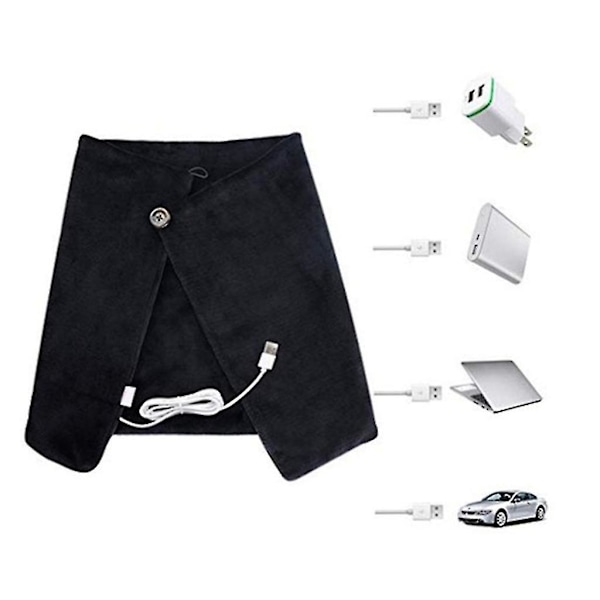 Usb-sähkölämmitteinen huivi pitää kädet, jalat, vatsan ja selän lämpiminä, musta