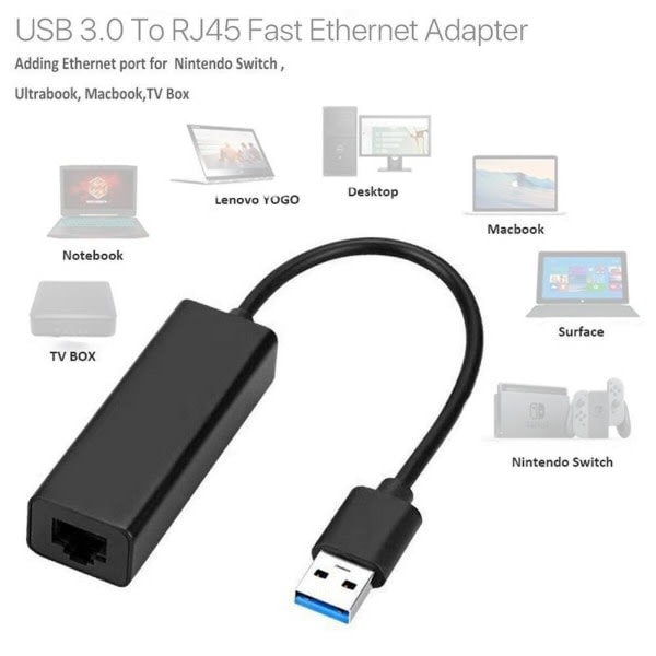 For Nintendo Switch Wii/PC USB 3.0 1000Mbps LAN-adapternettverk