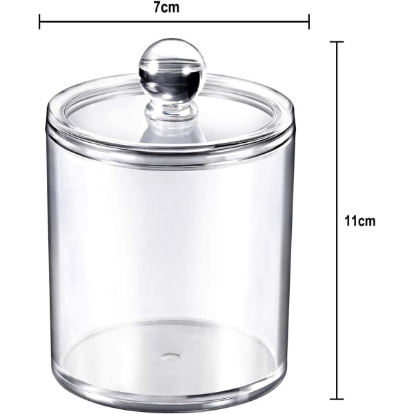 2-pakks Holder Dispenser for bomullsdotter, bomullsdotter, bomullsrondeputer, tanntråd - Klar plast apotek krukke sett for baderom krukke oppbevaring toalettbord