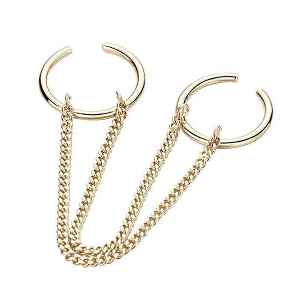 Cool Dubbel Ringset med Kedjedetalj Trendiga Fingerringar för Hip Hop-älskare Gold