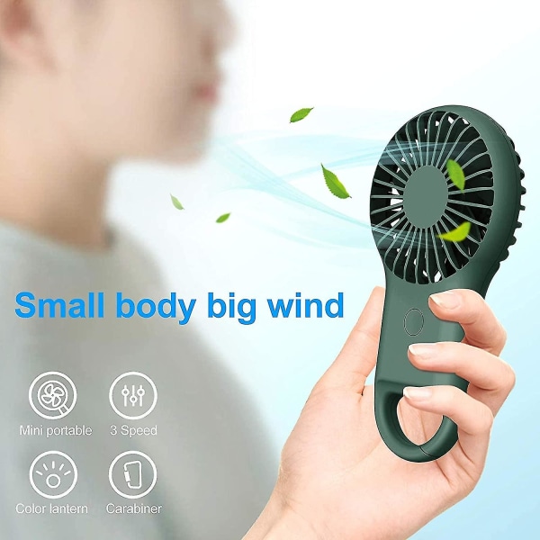 Super Mini -tuuletin, kannettava kannettava USB ladattava tuuletin koukulla, pieni ja hiljainen, kaunis led-valo, 3 säädettävää nopeutta Ft
