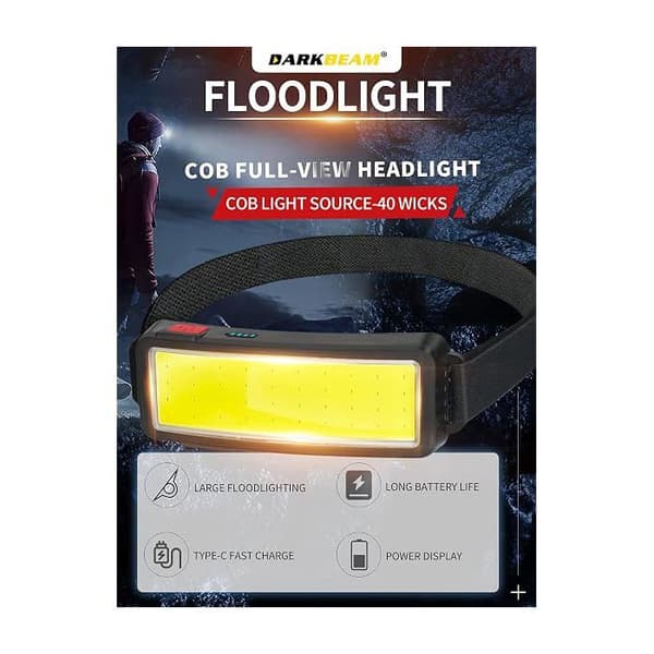 COB LED Hodelykt, Kraftig USB Oppladbar Hodelykt, Vanntett Hodelykt 2000 lumen 2-pakning, for Camping