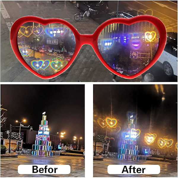 4 stk. hjerte-effekt diffraktionsbriller, 3d hjerte solbriller