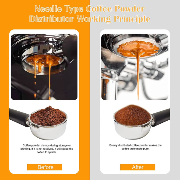 Espresso-kaffenålrører med stativ, 304 rustfritt stål kaffe-Wdt-verktøy, kafferører for espressorørefordeling