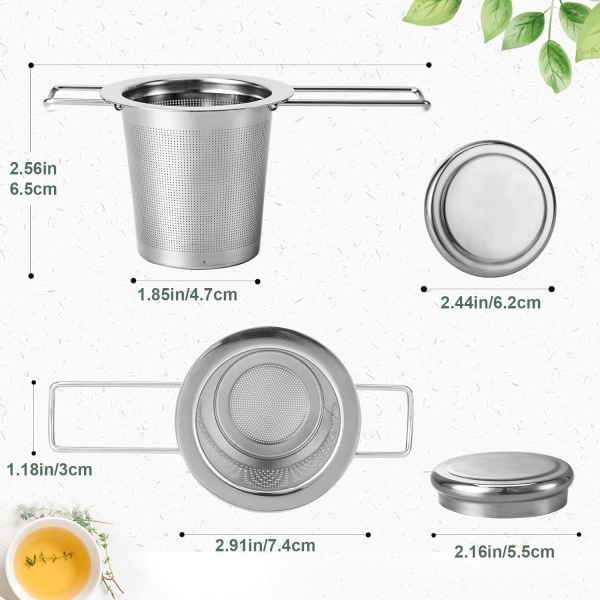 Te-infuser, 304 rustfrit stål te-si med låg og foldbart håndtag, te-filter til tekande kopper krus til brygning af løs te, 2 pakker