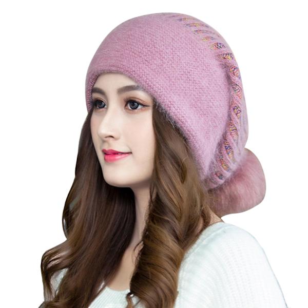 Strikke lue baggy slouchy bak pompom stretchy dobbelt lag hold varmen tykk høst vinter kvinner lue lue for utendørs Pink One Size